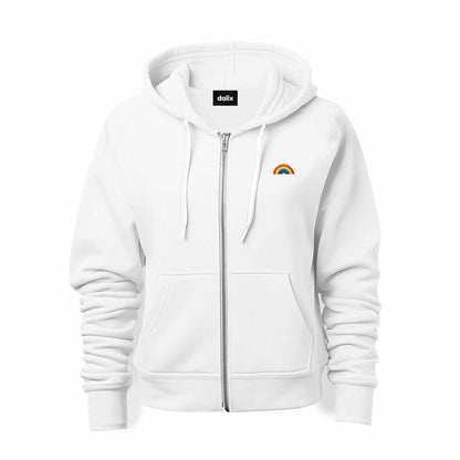 Dalix Rainbow Embroidered Zip Hoodie Fleece Long Sleeve Pocket Warm Soft Mens in White 2XL XX-Large
