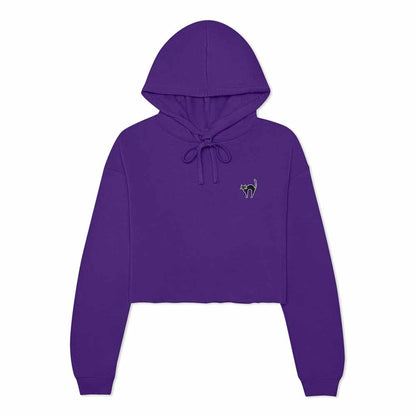 Dalix Black Cat Embroidered Fleece Cropped Hoodie Cold Fall Winter Women in Team Purple 2XL XX-Large