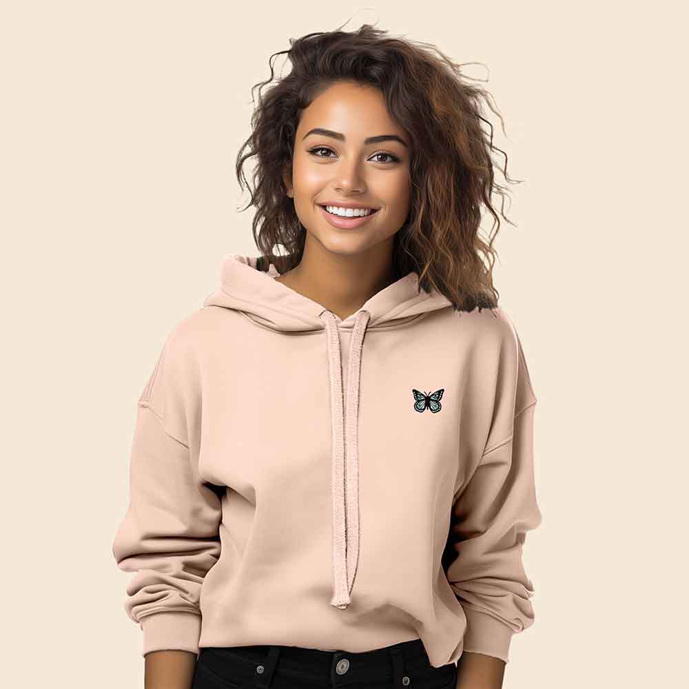 Dalix Butterfly Midweight Fleece Cropped Zip Hoodie