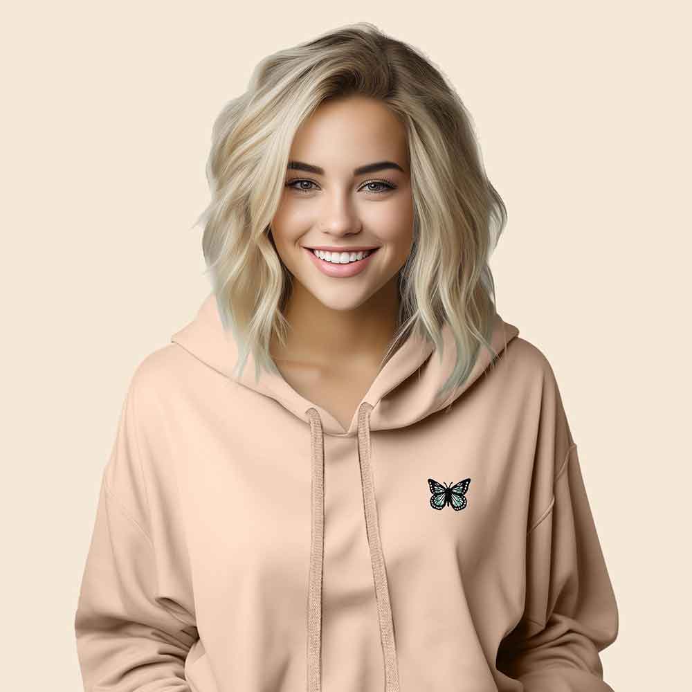 Dalix Butterfly Midweight Fleece Cropped Zip Hoodie