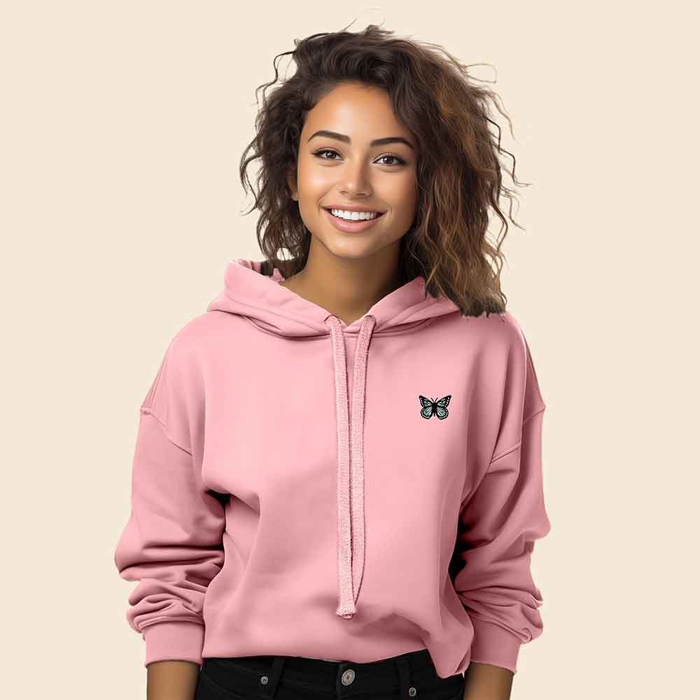 Dalix Butterfly Midweight Fleece Cropped Zip Hoodie
