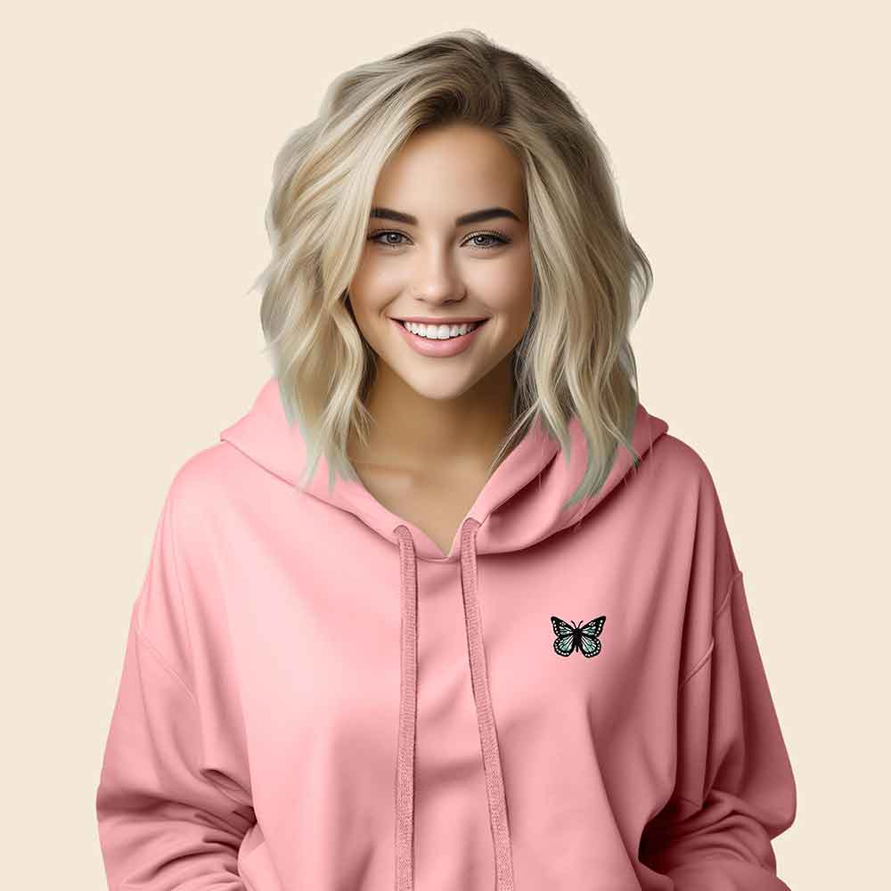 Dalix Butterfly Midweight Fleece Cropped Zip Hoodie