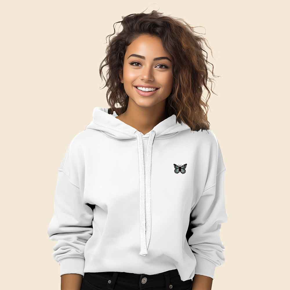 Dalix Butterfly Midweight Fleece Cropped Zip Hoodie