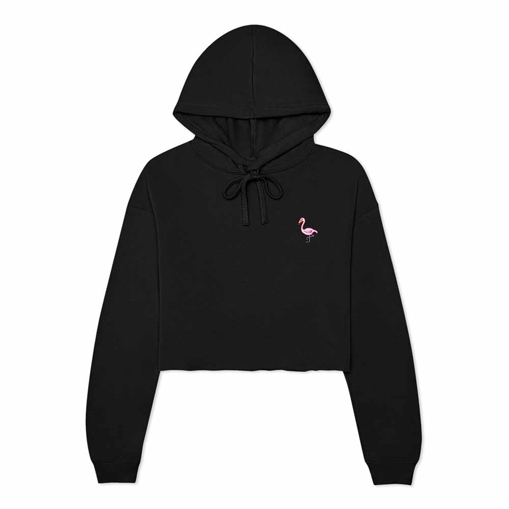 Dalix Flamingo Embroidered Fleece Cropped Hoodie Cold Fall Winter Women in Black 2XL XX-Large