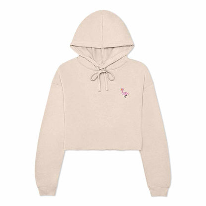 Dalix Flamingo Embroidered Fleece Cropped Hoodie Cold Fall Winter Women in Heather Dust 2XL XX-Large
