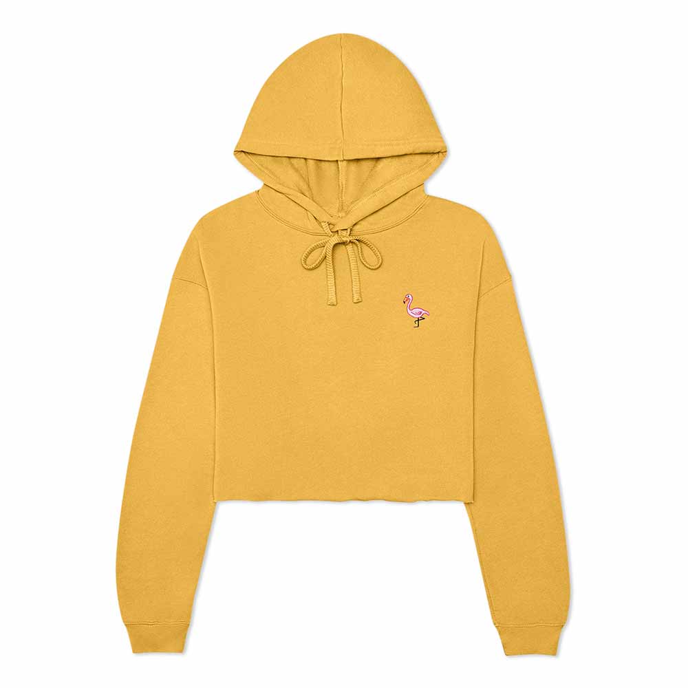 Dalix Flamingo Embroidered Fleece Cropped Hoodie Cold Fall Winter Women in Heather Mustard 2XL XX-Large