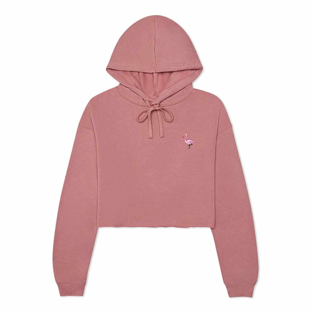 Dalix Flamingo Embroidered Fleece Cropped Hoodie Cold Fall Winter Women in Mauve 2XL XX-Large