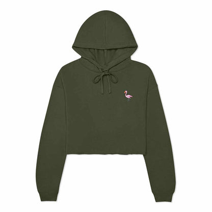 Dalix Flamingo Embroidered Fleece Cropped Hoodie Cold Fall Winter Women in Military Green 2XL XX-Large