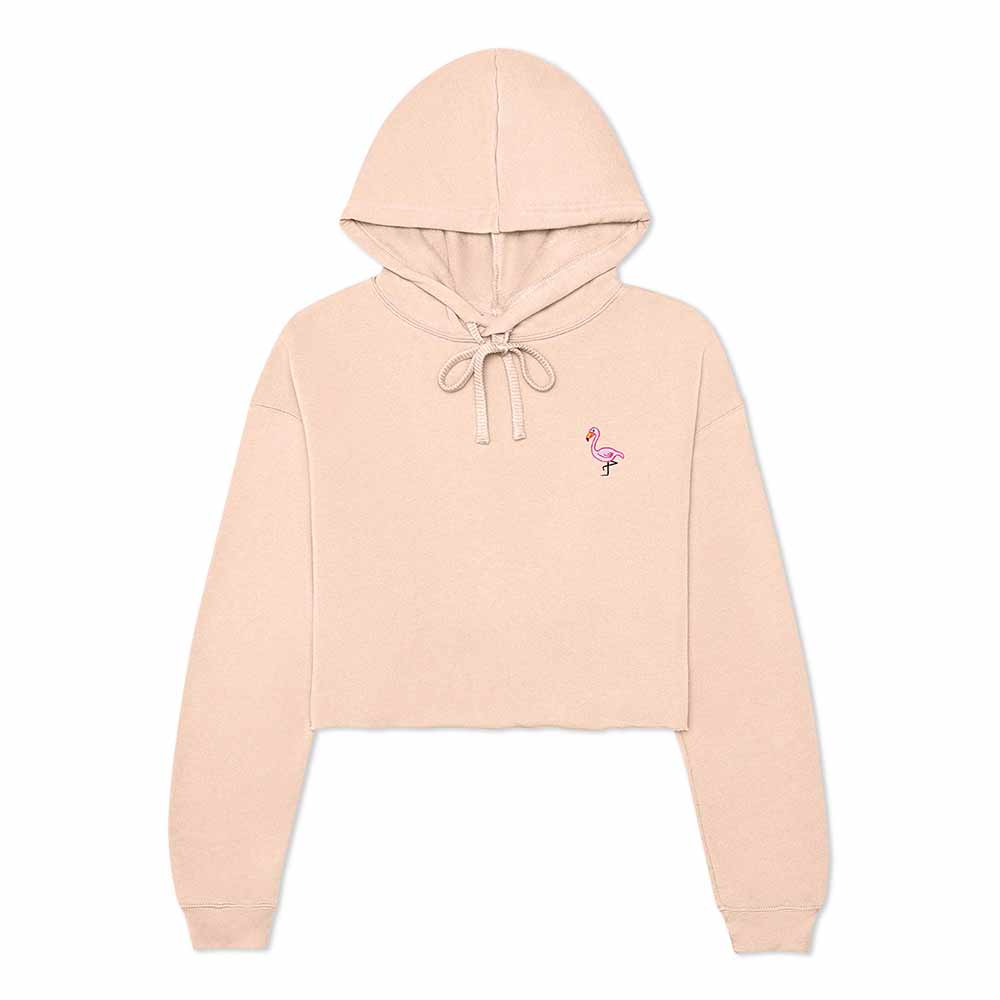 Dalix Flamingo Embroidered Fleece Cropped Hoodie Cold Fall Winter Women in Peach 2XL XX-Large
