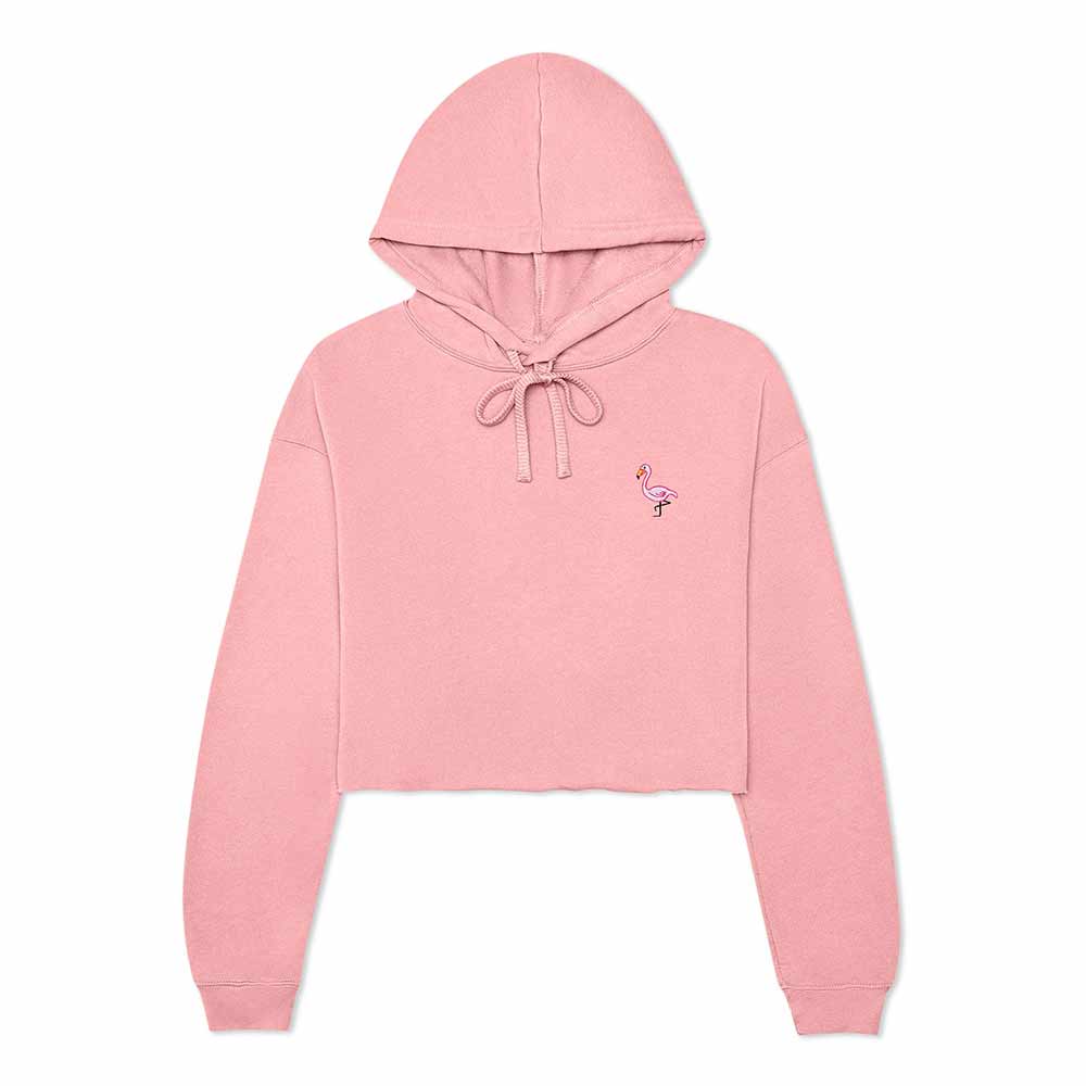 Dalix Flamingo Embroidered Fleece Cropped Hoodie Cold Fall Winter Women in Pink 2XL XX-Large