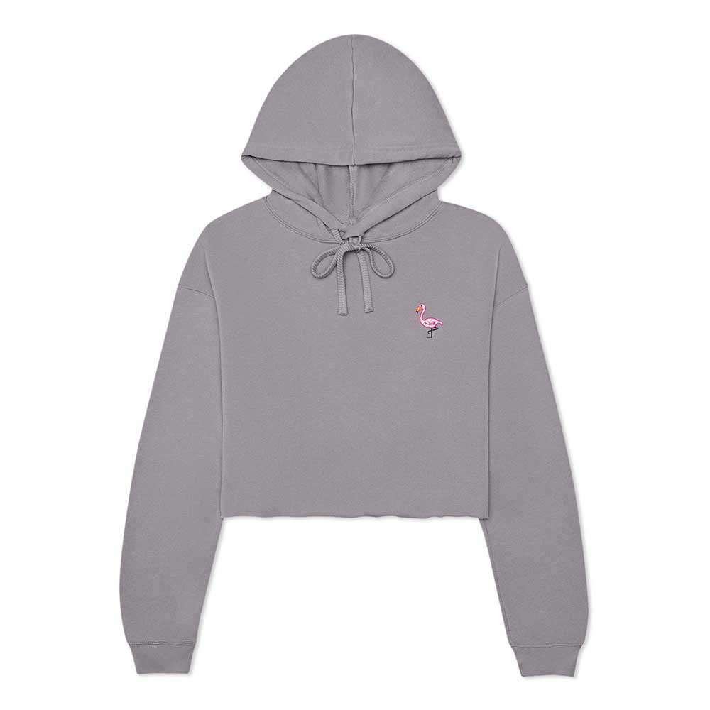 Dalix Flamingo Embroidered Fleece Cropped Hoodie Cold Fall Winter Women in Storm Gray 2XL XX-Large