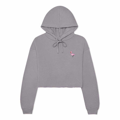 Dalix Flamingo Embroidered Fleece Cropped Hoodie Cold Fall Winter Women in Storm Gray 2XL XX-Large