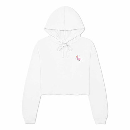 Dalix Flamingo Embroidered Fleece Cropped Hoodie Cold Fall Winter Women in White 2XL XX-Large