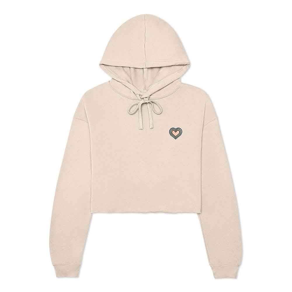 Dalix Heart Embroidered Fleece Cropped Hoodie Cold Fall Winter Women in Pink L Large