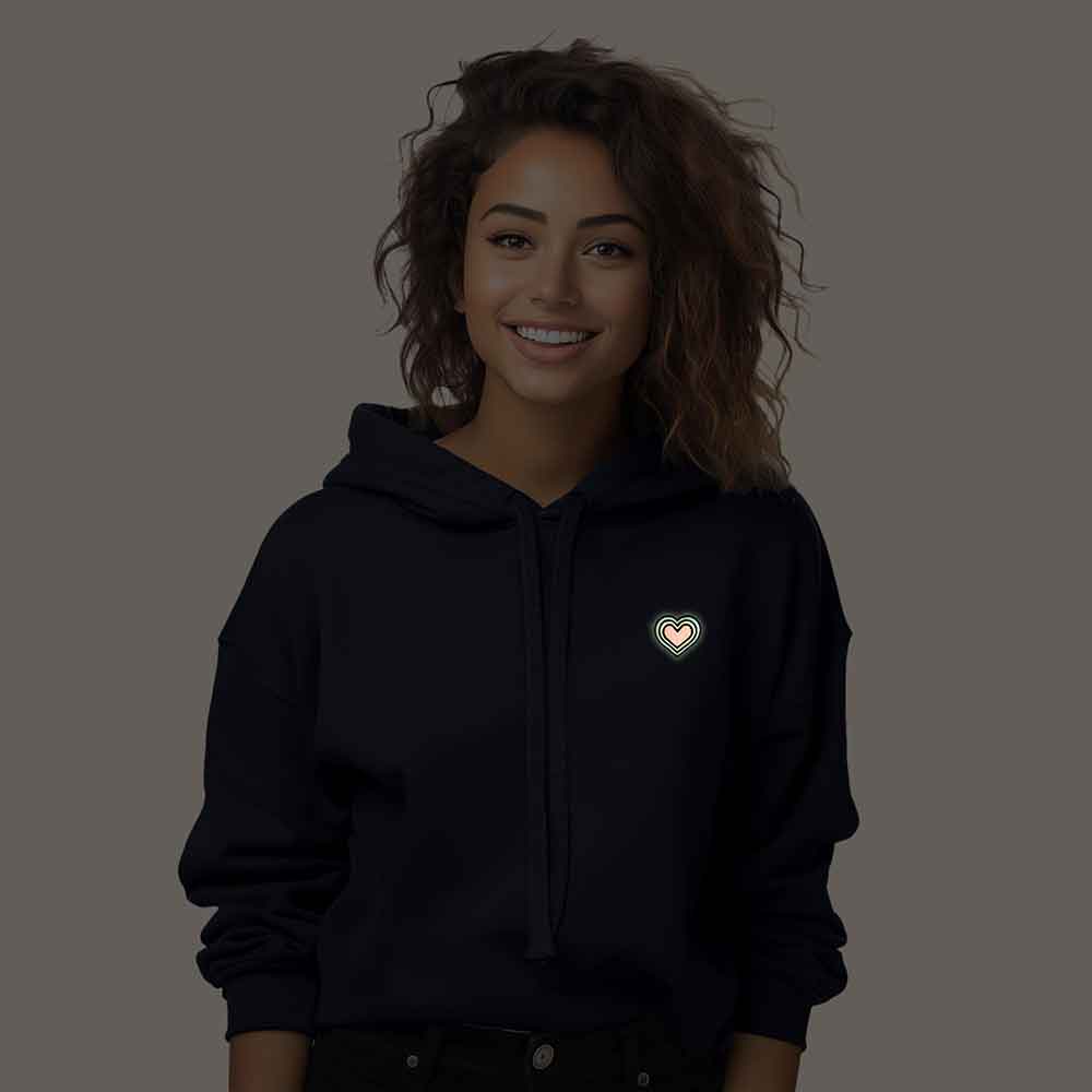 Dalix Heart Midweight Fleece Cropped Hoodie (Glow in the Dark)