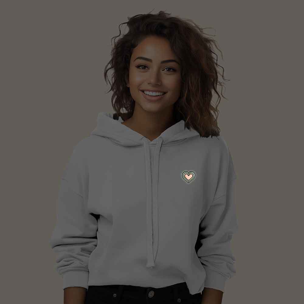 Dalix Heart Midweight Fleece Cropped Hoodie (Glow in the Dark)