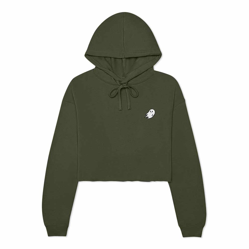 Dalix Ghost Embroidered Fleece Zip Hoodie Cold Fall Winter Women in Military Green 2XL XX-Large