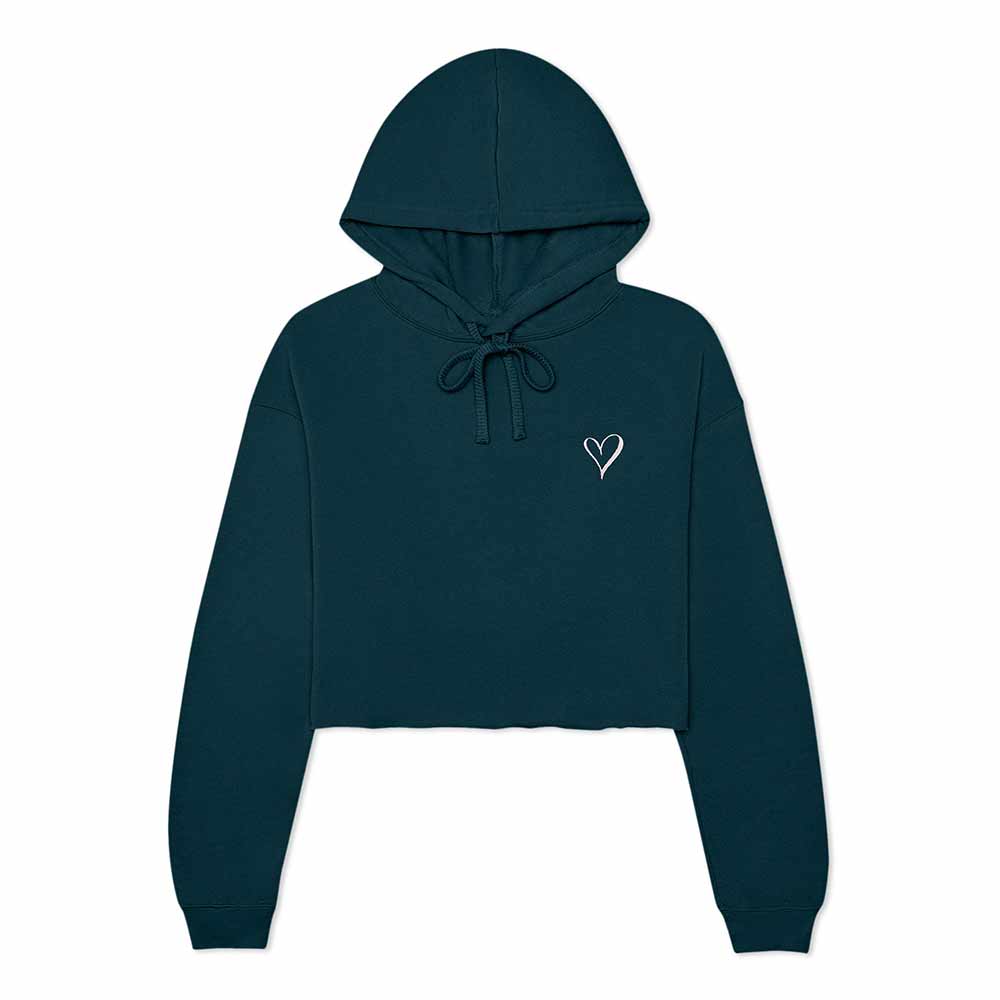 Dalix Heart Embroidered Fleece Cropped Hoodie Cold Fall Winter Women in Atlantic Green 2XL XX-Large