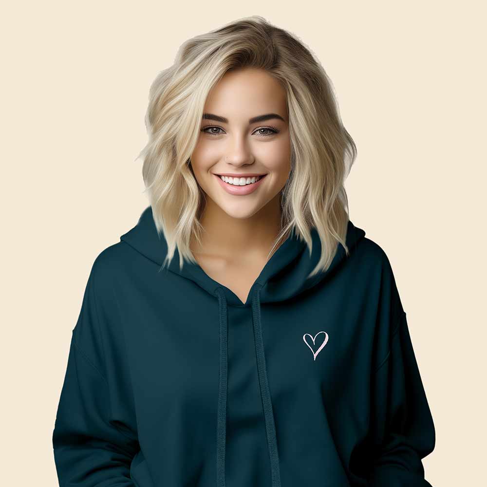 Dalix Heart Embroidered Fleece Cropped Hoodie Cold Fall Winter Women in Atlantic Green 2XL XX-Large