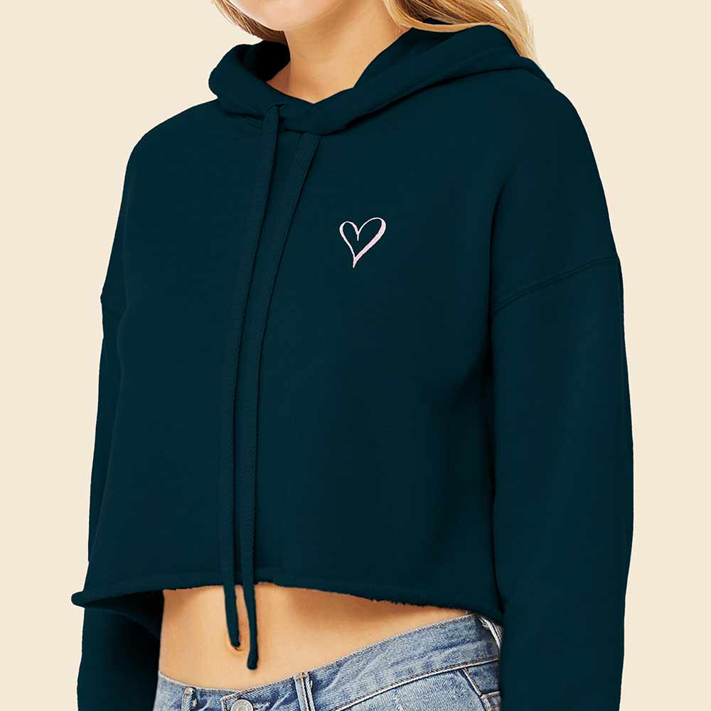 Dalix Heart Embroidered Fleece Cropped Hoodie Cold Fall Winter Women in Atlantic Green 2XL XX-Large