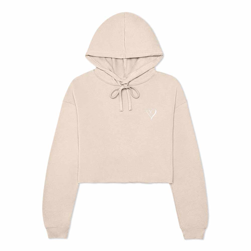 Dalix Heart Embroidered Fleece Cropped Hoodie Cold Fall Winter Women in Heather Dust 2XL XX-Large