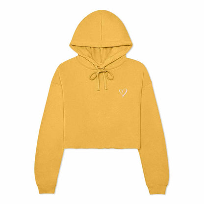 Dalix Heart Embroidered Fleece Cropped Hoodie Cold Fall Winter Women in Heather Mustard 2XL XX-Large