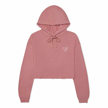 Dalix Heart Embroidered Fleece Cropped Hoodie Cold Fall Winter Women in Mauve 2XL XX-Large