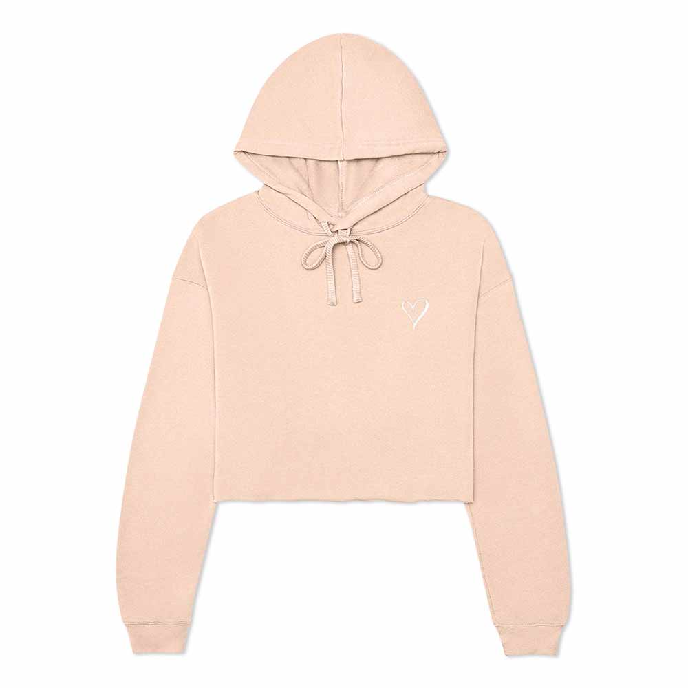 Dalix Heart Embroidered Fleece Cropped Hoodie Cold Fall Winter Women in Peach 2XL XX-Large