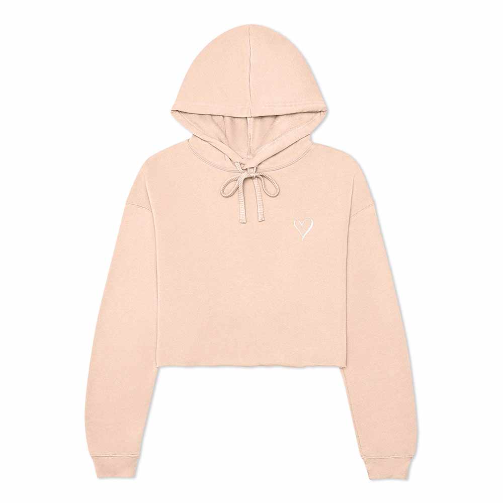 Dalix Heart Embroidered Fleece Cropped Hoodie Cold Fall Winter Women in Peach 2XL XX-Large