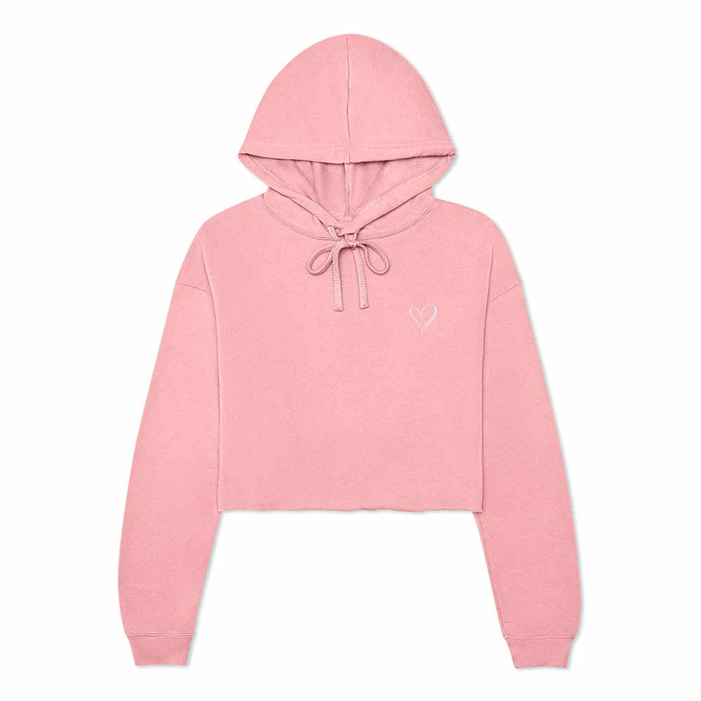 Dalix Heart Embroidered Fleece Cropped Hoodie Cold Fall Winter Women in Pink 2XL XX-Large