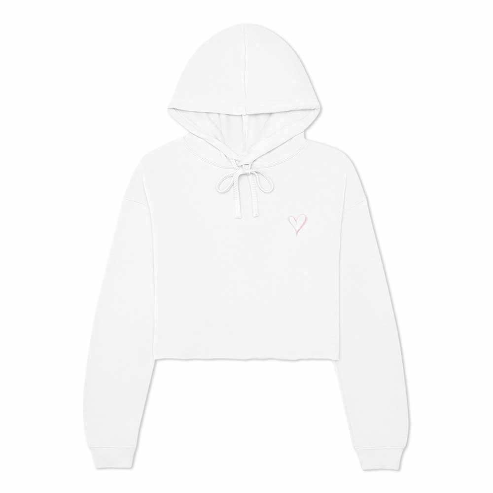 Dalix Heart Embroidered Fleece Cropped Hoodie Cold Fall Winter Women in White 2XL XX-Large
