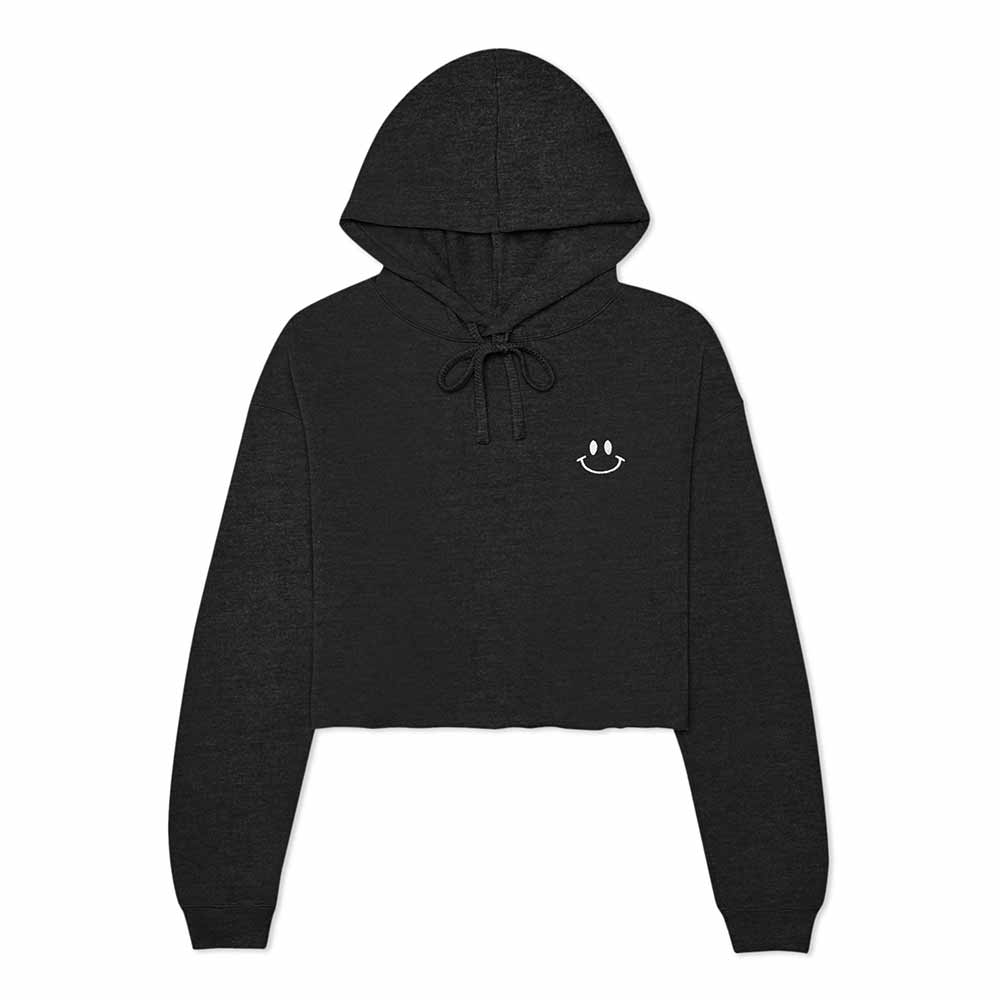 Dalix Smile Face Embroidered Fleece Cropped Hoodie Cold Fall Winter Women in Dark Heather 2XL XX-Large