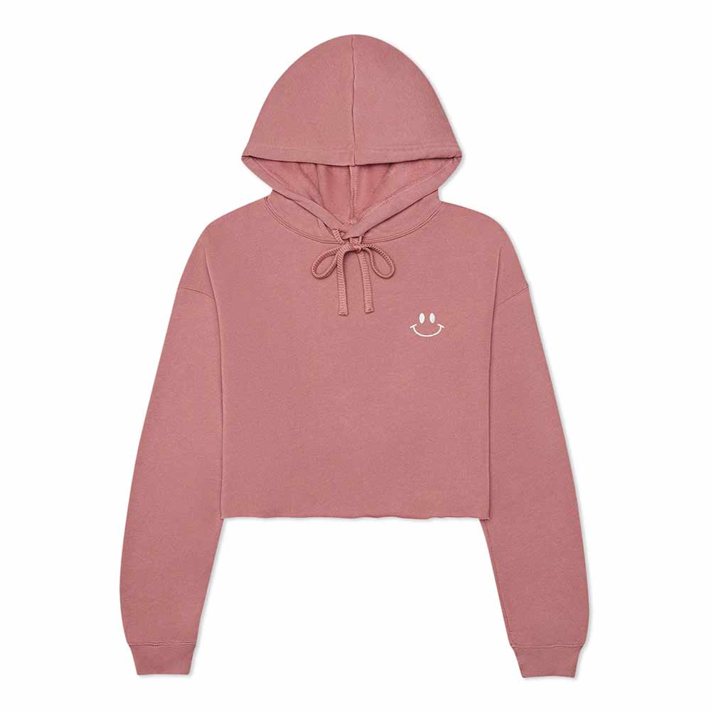 Dalix Smile Face Embroidered Fleece Cropped Hoodie Cold Fall Winter Women in Mauve 2XL XX-Large