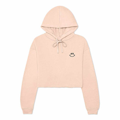 Dalix Smile Face Embroidered Fleece Cropped Hoodie Cold Fall Winter Women in Peach 2XL XX-Large