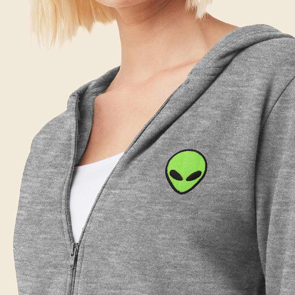 Dalix Alien Embroidered Fleece Cropped Zip Hoodie Cold Fall Winter Womens in Athletic Heather 2XL XX-Large