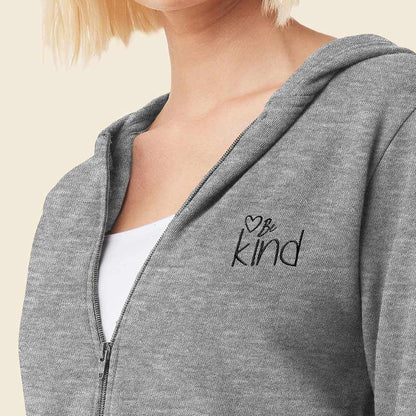 Dalix Be Kind Embroidered Fleece Cropped Zip Hoodie Cold Fall Winter Womens in Athletic Heather 2XL XX-Large
