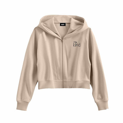 Dalix Be Kind Embroidered Fleece Cropped Zip Hoodie Cold Fall Winter Womens in Tan 2XL XX-Large