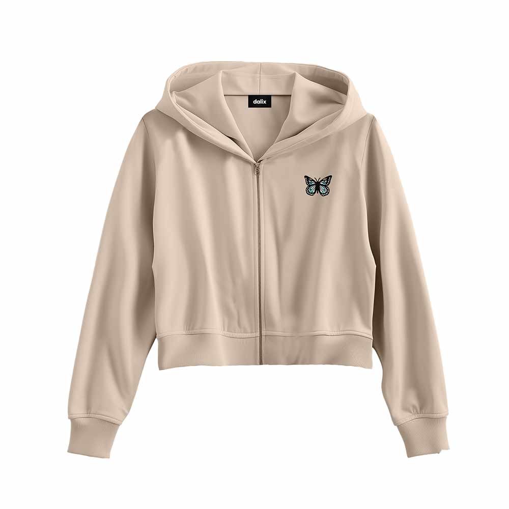 Dalix Butterfly Midweight Fleece Cropped Zip Hoodie