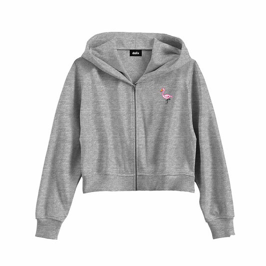 Dalix Flamingo Embroidered Fleece Cropped Zip Hoodie Cold Fall Winter Womens in Athletic Heather 2XL XX-Large