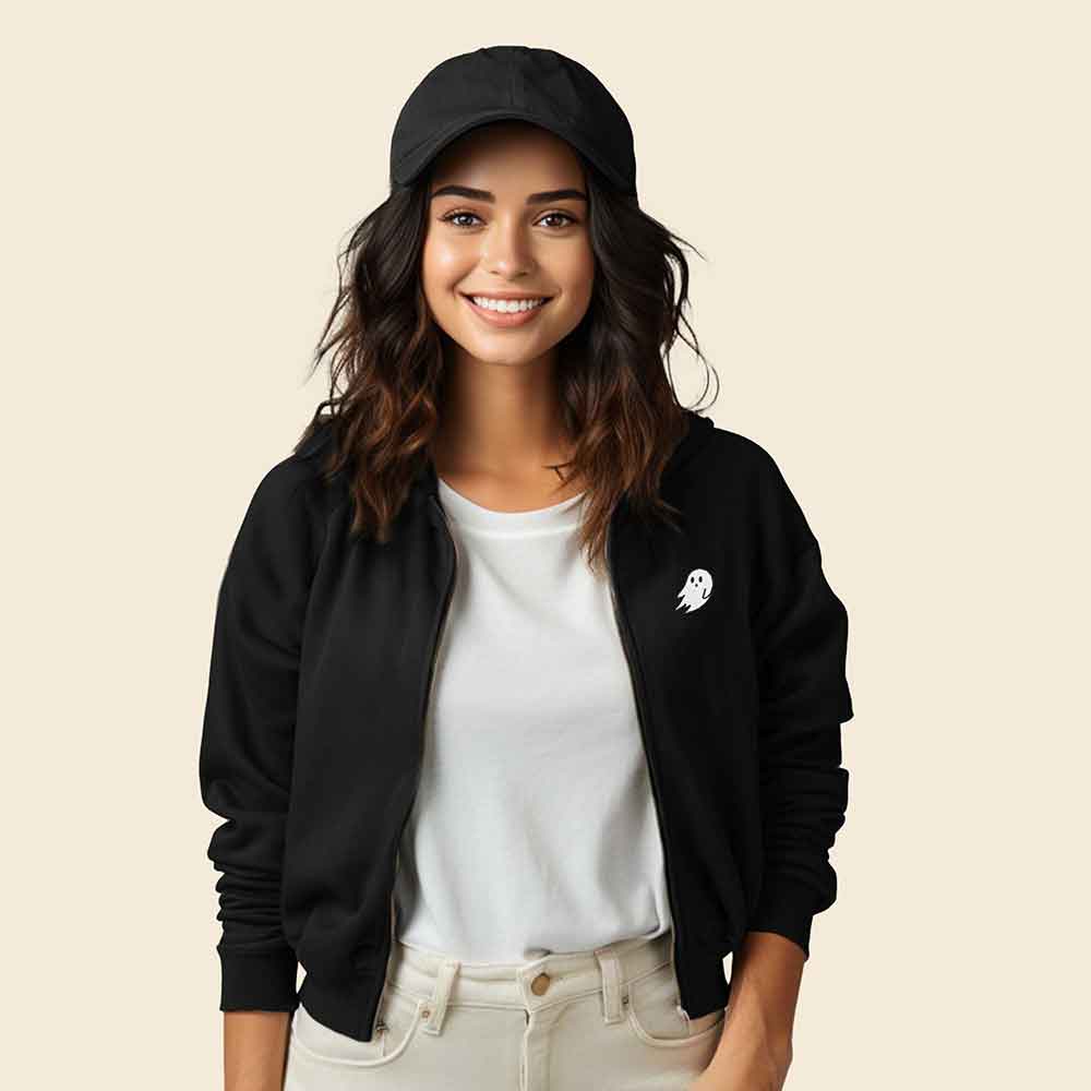 Dalix Ghost Midweight Fleece Cropped Zip Hoodie