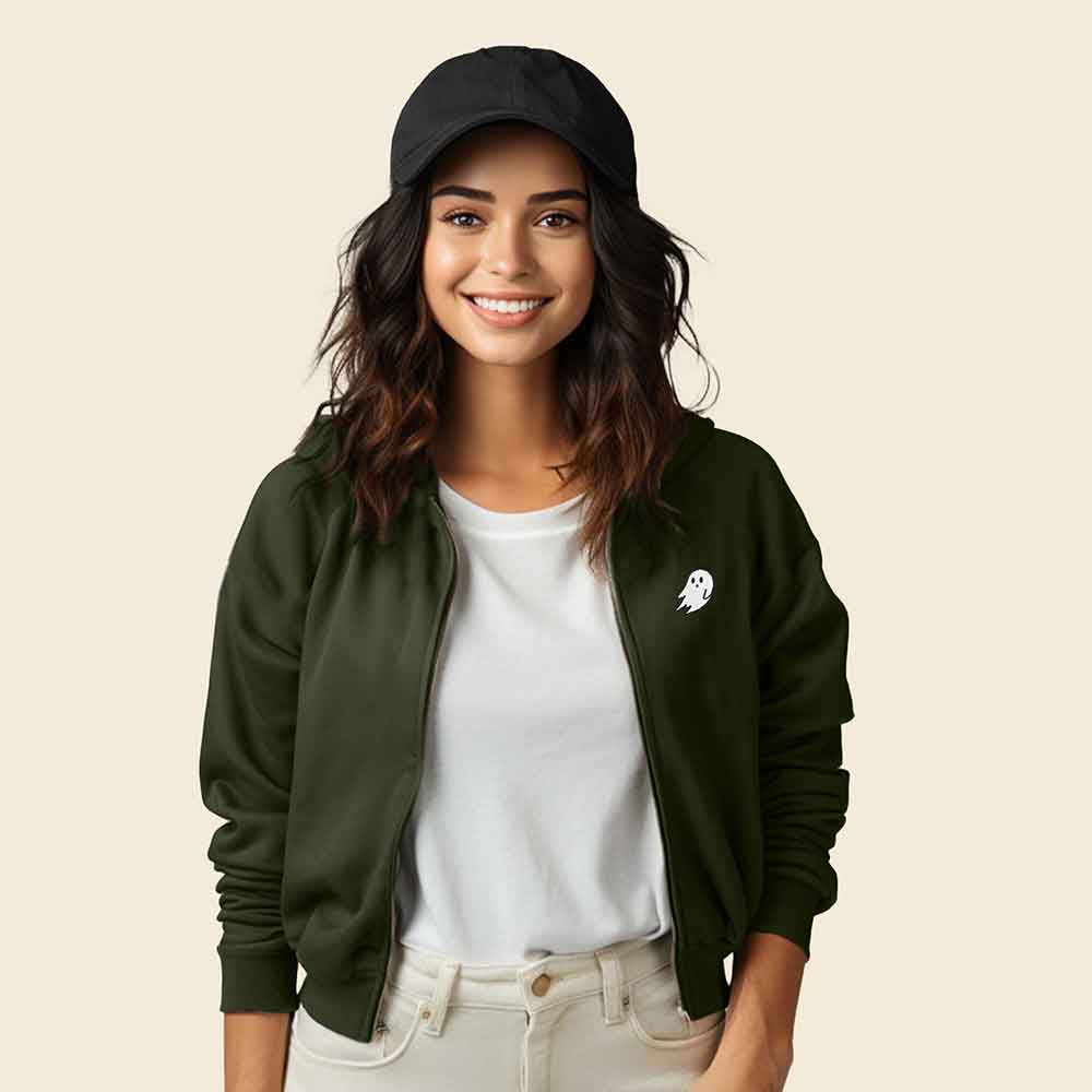 Dalix Ghost Midweight Fleece Cropped Zip Hoodie