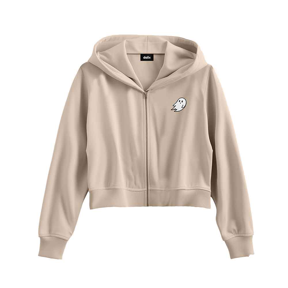 Dalix Ghost Midweight Fleece Cropped Zip Hoodie
