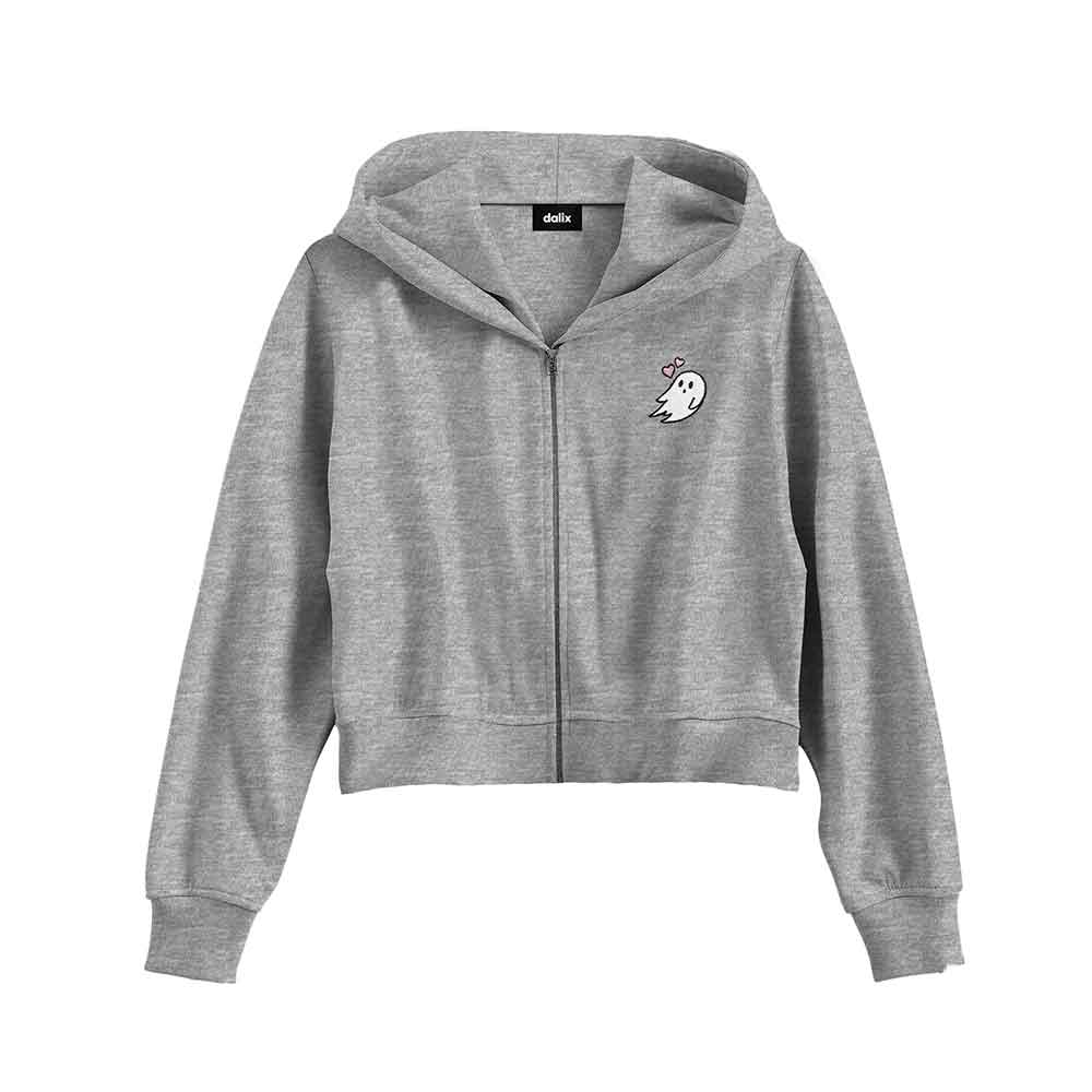 Dalix Heartly Ghost Embroidered Fleece Zip Hoodie Cold Fall Winter Women in Black L Large