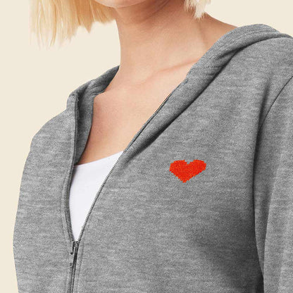Dalix Pixel Heart Embroidered Fleece Cropped Zip Hoodie Cold Fall Winter Womens in Athletic Heather 2XL XX-Large