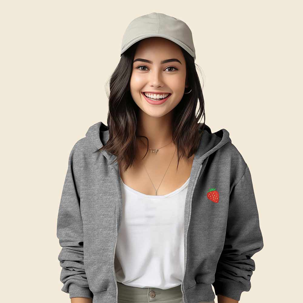 Dalix Strawberry Embroidered Fleece Cropped Zip Hoodie Cold Fall Winter Womens 2XL XX-Large
