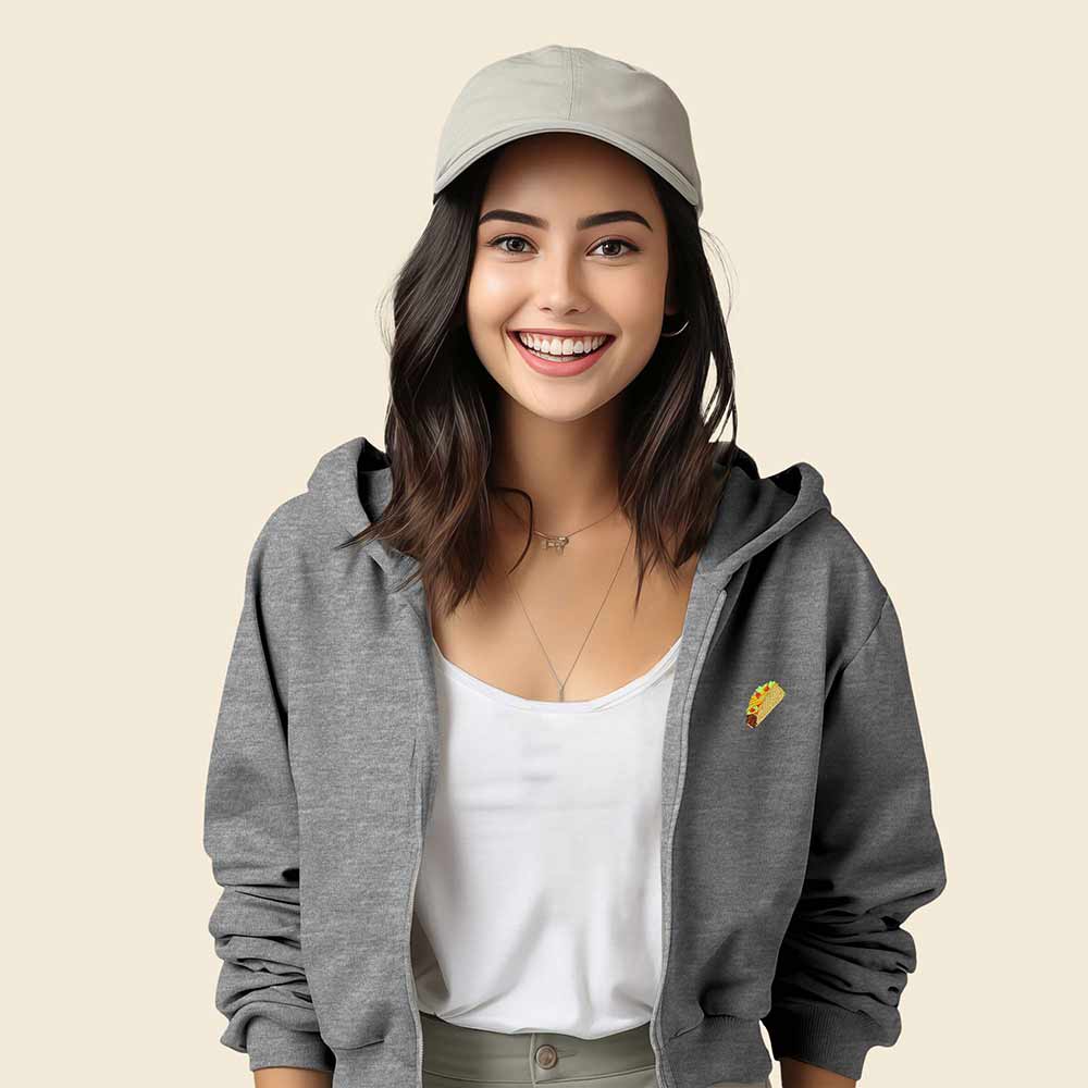 Dalix Taco Embroidered Fleece Cropped Zip Hoodie Cold Fall Winter Womens in Athletic Heather 2XL XX-Large