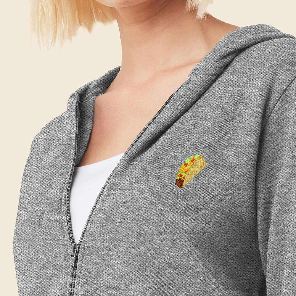 Dalix Taco Embroidered Fleece Cropped Zip Hoodie Cold Fall Winter Womens in Athletic Heather 2XL XX-Large