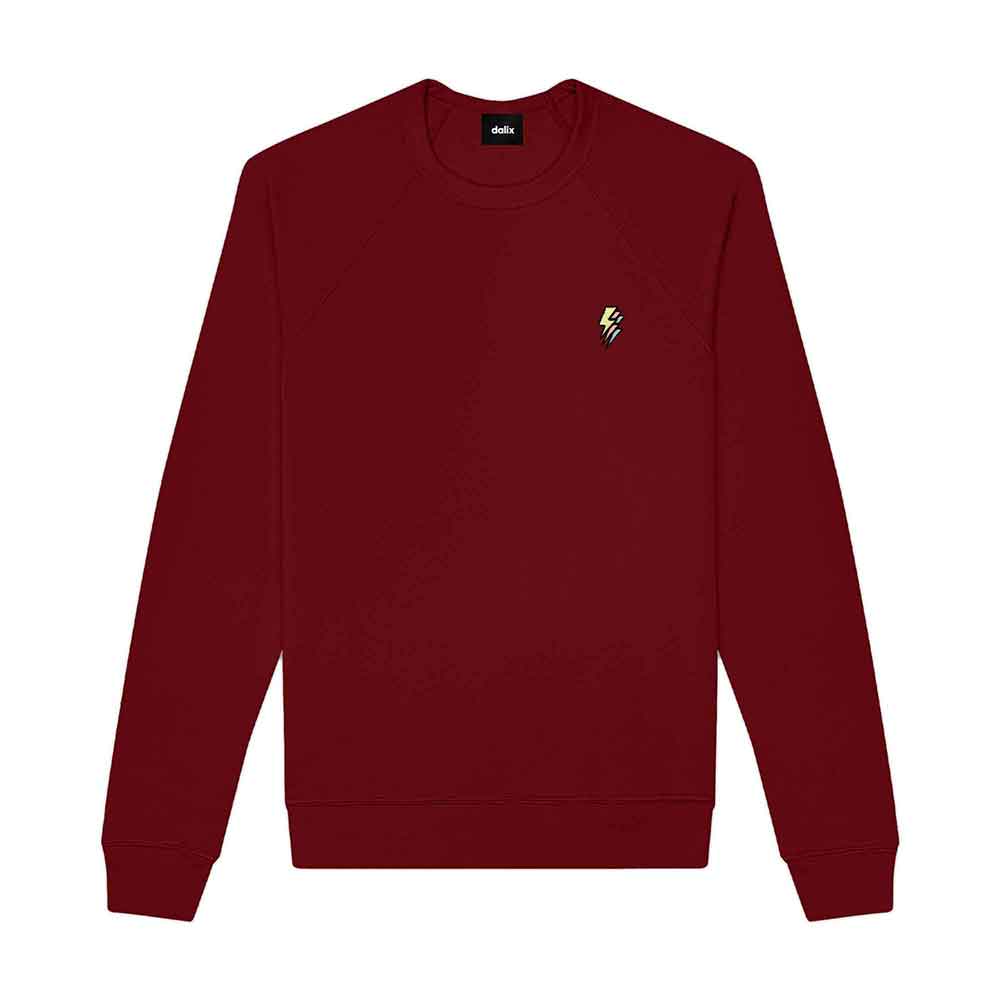 Dalix Lightning (Glow in the Dark) Embroidered Crewneck Fleece Sweatshirt Pullover Mens in Heather Red S Small