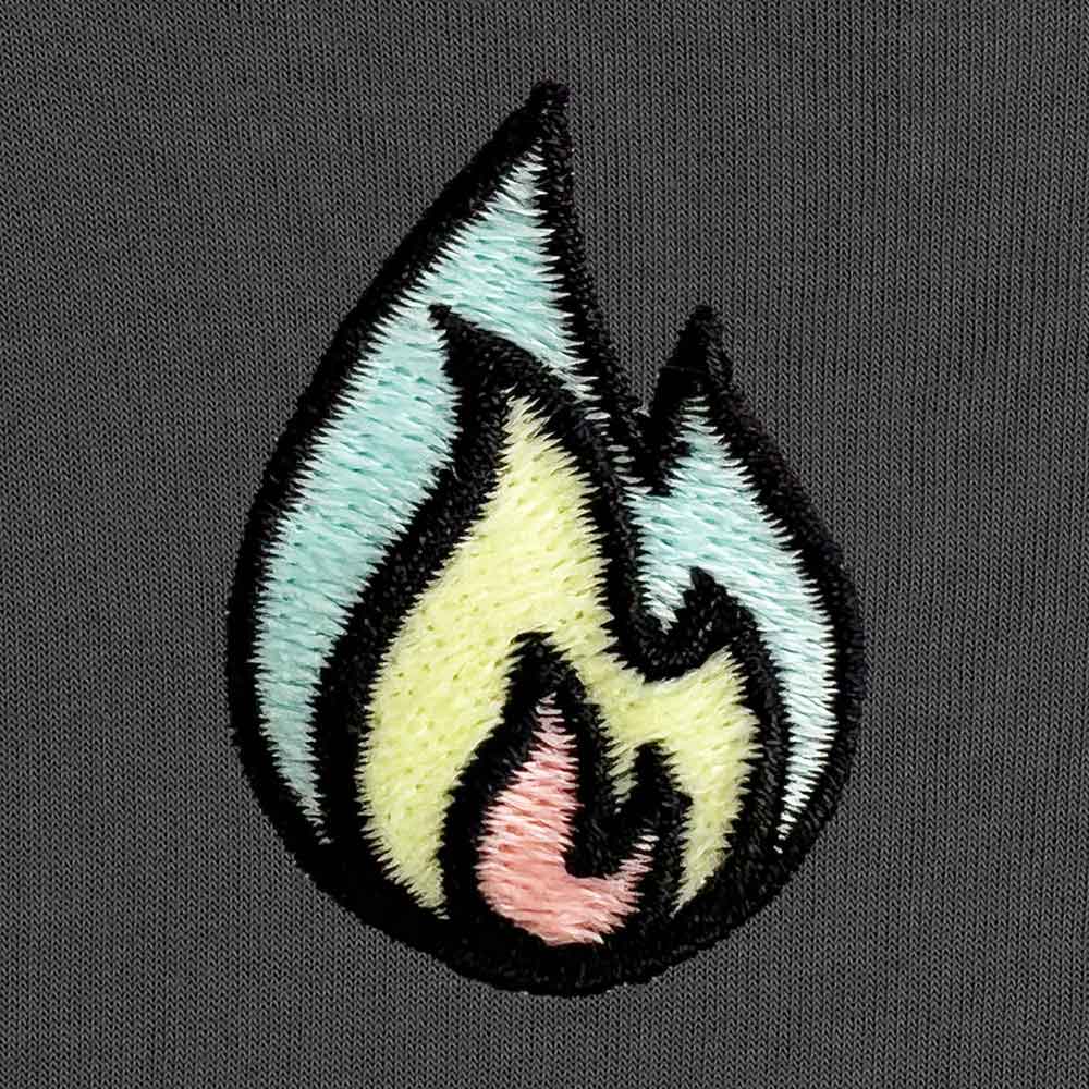 Dalix Fire Embroidered Crewneck Fleece Sweatshirt Pullover Glow in the Dark Mens in Asphalt Gray S Small