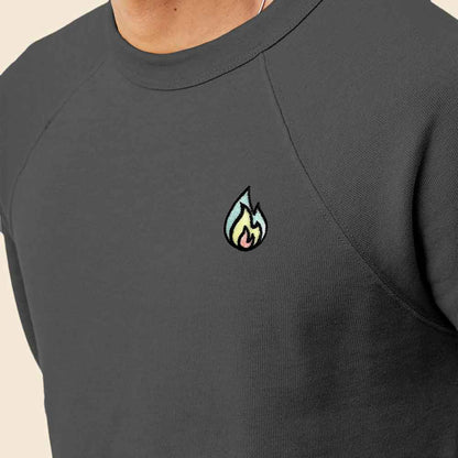 Dalix Fire Embroidered Crewneck Fleece Sweatshirt Pullover Glow in the Dark Mens in Black L Large